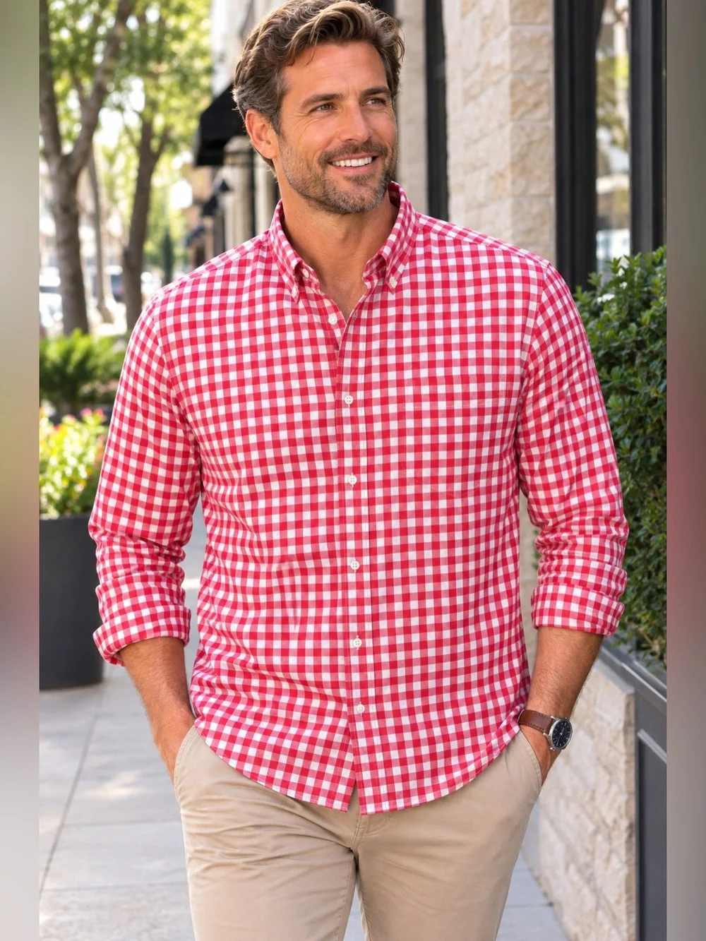 J. Crew Red and White Gingham Button-Down Shirt Size XL